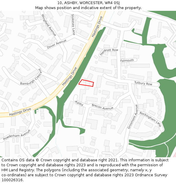 10, ASHBY, WORCESTER, WR4 0SJ: Location map and indicative extent of plot