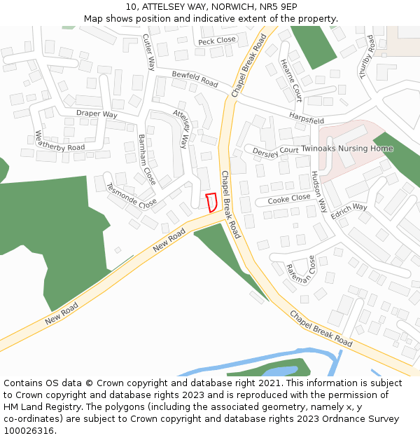 10, ATTELSEY WAY, NORWICH, NR5 9EP: Location map and indicative extent of plot