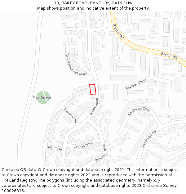 10, BAILEY ROAD, BANBURY, OX16 1HW: Location map and indicative extent of plot