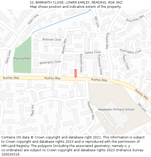 10, BARKWITH CLOSE, LOWER EARLEY, READING, RG6 3AZ: Location map and indicative extent of plot