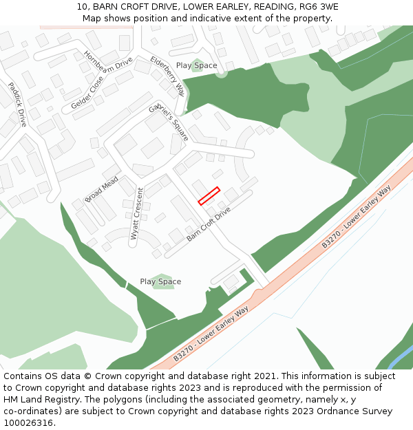 10, BARN CROFT DRIVE, LOWER EARLEY, READING, RG6 3WE: Location map and indicative extent of plot