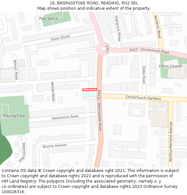 10, BASINGSTOKE ROAD, READING, RG2 0EL: Location map and indicative extent of plot