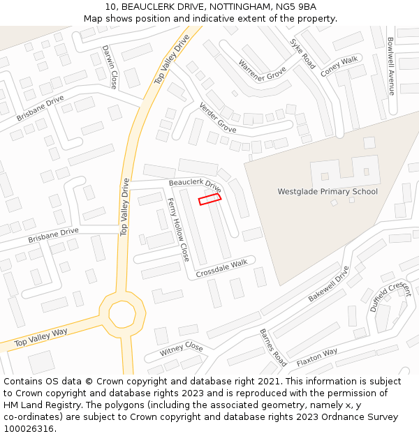 10, BEAUCLERK DRIVE, NOTTINGHAM, NG5 9BA: Location map and indicative extent of plot