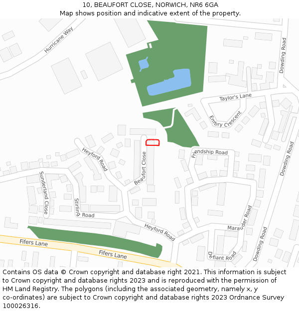 10, BEAUFORT CLOSE, NORWICH, NR6 6GA: Location map and indicative extent of plot