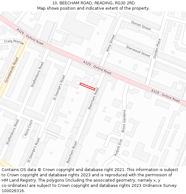 10, BEECHAM ROAD, READING, RG30 2RD: Location map and indicative extent of plot