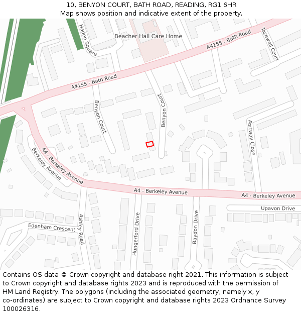 10, BENYON COURT, BATH ROAD, READING, RG1 6HR: Location map and indicative extent of plot