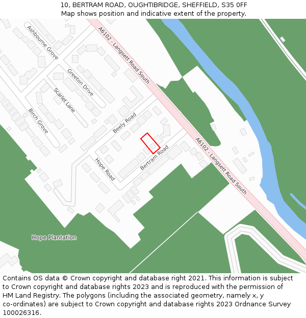 10, BERTRAM ROAD, OUGHTIBRIDGE, SHEFFIELD, S35 0FF: Location map and indicative extent of plot