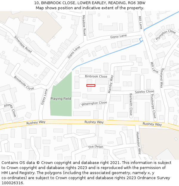10, BINBROOK CLOSE, LOWER EARLEY, READING, RG6 3BW: Location map and indicative extent of plot