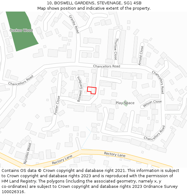 10, BOSWELL GARDENS, STEVENAGE, SG1 4SB: Location map and indicative extent of plot