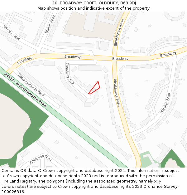 10, BROADWAY CROFT, OLDBURY, B68 9DJ: Location map and indicative extent of plot