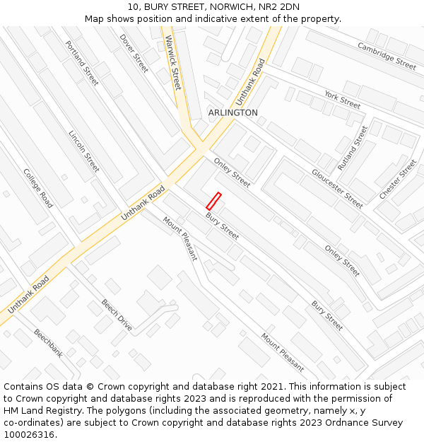 10, BURY STREET, NORWICH, NR2 2DN: Location map and indicative extent of plot