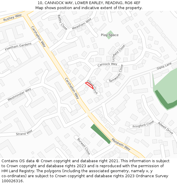 10, CANNOCK WAY, LOWER EARLEY, READING, RG6 4EF: Location map and indicative extent of plot