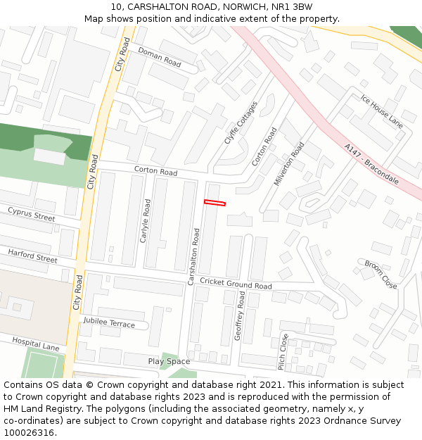 10, CARSHALTON ROAD, NORWICH, NR1 3BW: Location map and indicative extent of plot