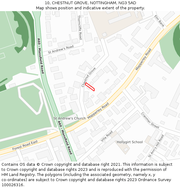 10, CHESTNUT GROVE, NOTTINGHAM, NG3 5AD: Location map and indicative extent of plot
