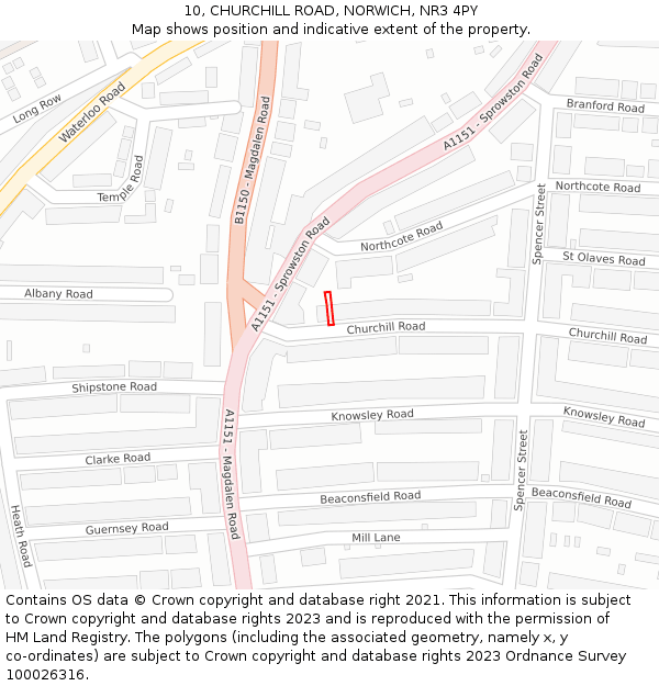 10, CHURCHILL ROAD, NORWICH, NR3 4PY: Location map and indicative extent of plot