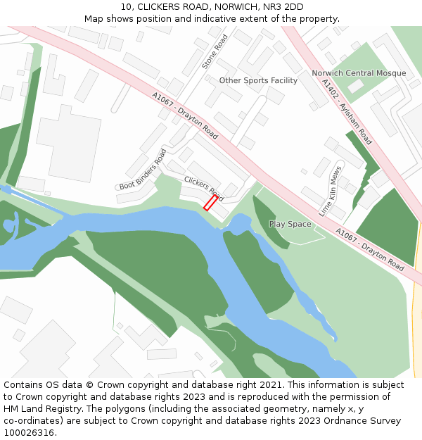 10, CLICKERS ROAD, NORWICH, NR3 2DD: Location map and indicative extent of plot