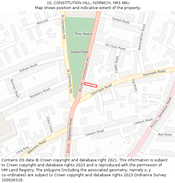 10, CONSTITUTION HILL, NORWICH, NR3 4BU: Location map and indicative extent of plot
