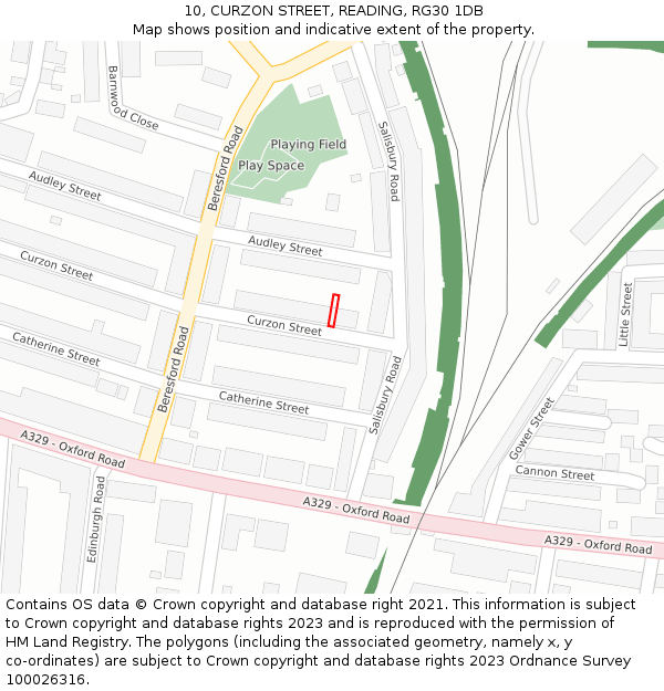 10, CURZON STREET, READING, RG30 1DB: Location map and indicative extent of plot