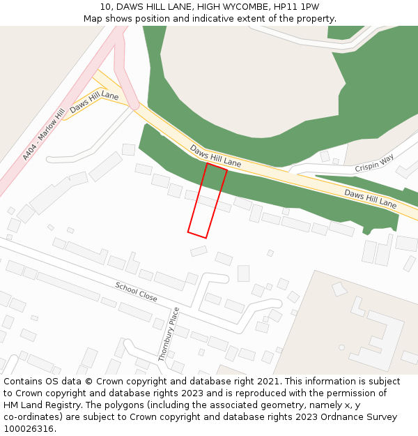 10, DAWS HILL LANE, HIGH WYCOMBE, HP11 1PW: Location map and indicative extent of plot