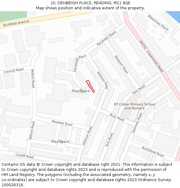 10, DENBEIGH PLACE, READING, RG1 8QE: Location map and indicative extent of plot