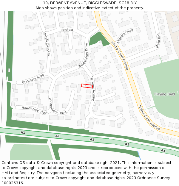 10, DERWENT AVENUE, BIGGLESWADE, SG18 8LY: Location map and indicative extent of plot