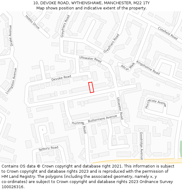 10, DEVOKE ROAD, WYTHENSHAWE, MANCHESTER, M22 1TY: Location map and indicative extent of plot