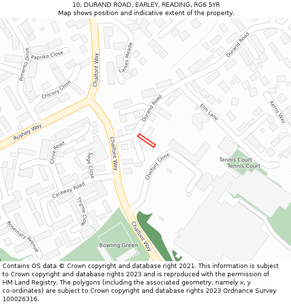 10, DURAND ROAD, EARLEY, READING, RG6 5YR: Location map and indicative extent of plot