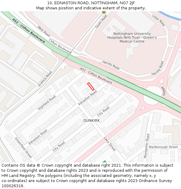 10, EDNASTON ROAD, NOTTINGHAM, NG7 2JF: Location map and indicative extent of plot