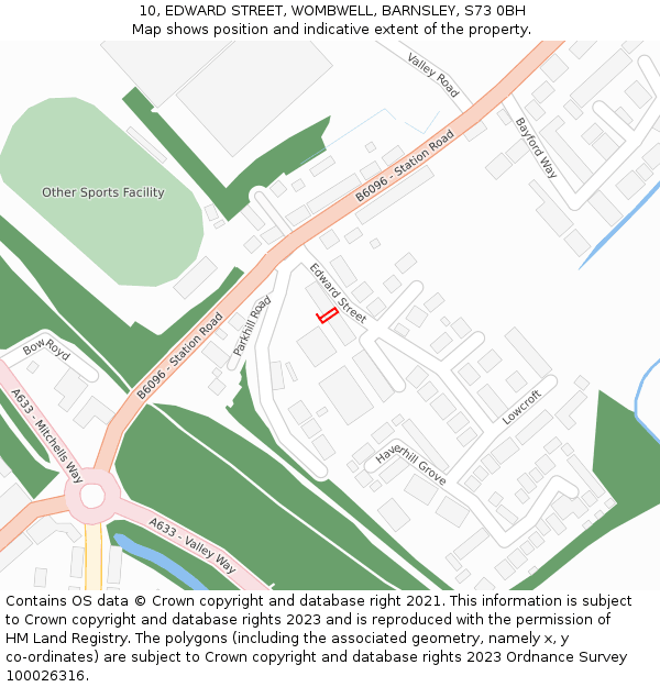 10, EDWARD STREET, WOMBWELL, BARNSLEY, S73 0BH: Location map and indicative extent of plot