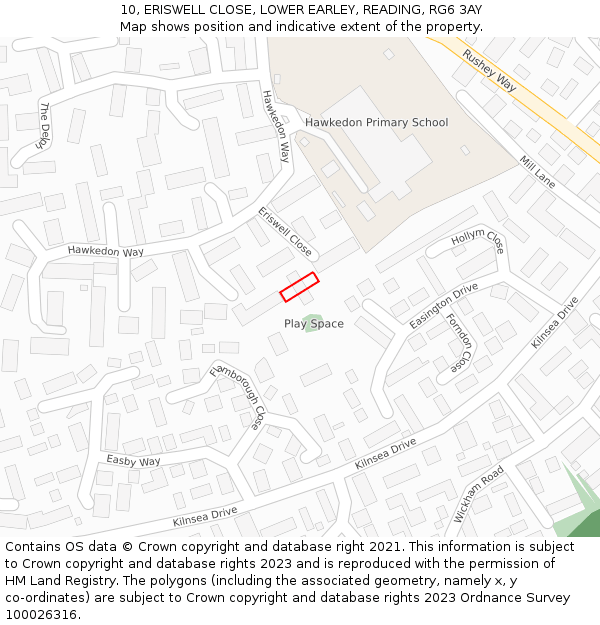10, ERISWELL CLOSE, LOWER EARLEY, READING, RG6 3AY: Location map and indicative extent of plot