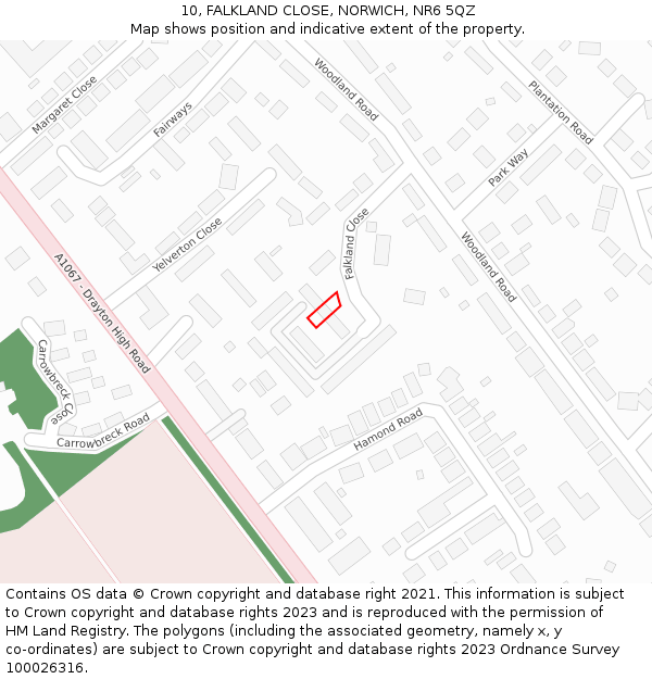 10, FALKLAND CLOSE, NORWICH, NR6 5QZ: Location map and indicative extent of plot