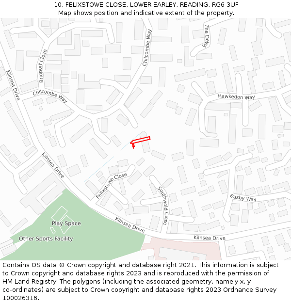 10, FELIXSTOWE CLOSE, LOWER EARLEY, READING, RG6 3UF: Location map and indicative extent of plot