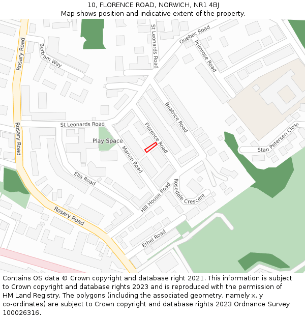 10, FLORENCE ROAD, NORWICH, NR1 4BJ: Location map and indicative extent of plot