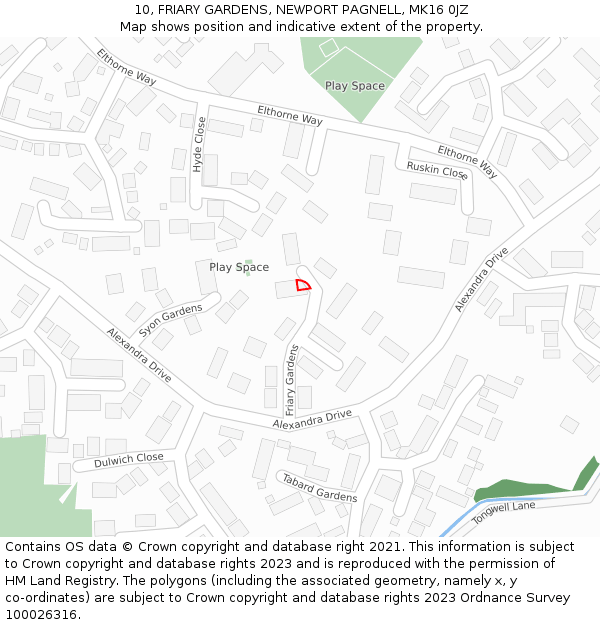 10, FRIARY GARDENS, NEWPORT PAGNELL, MK16 0JZ: Location map and indicative extent of plot