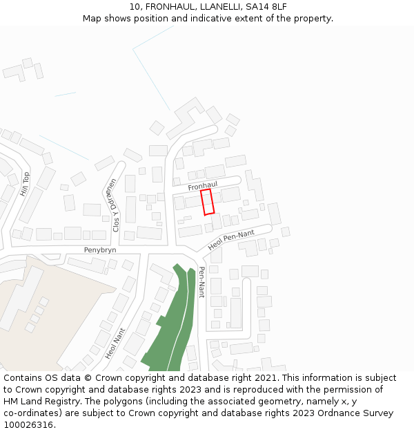 10, FRONHAUL, LLANELLI, SA14 8LF: Location map and indicative extent of plot