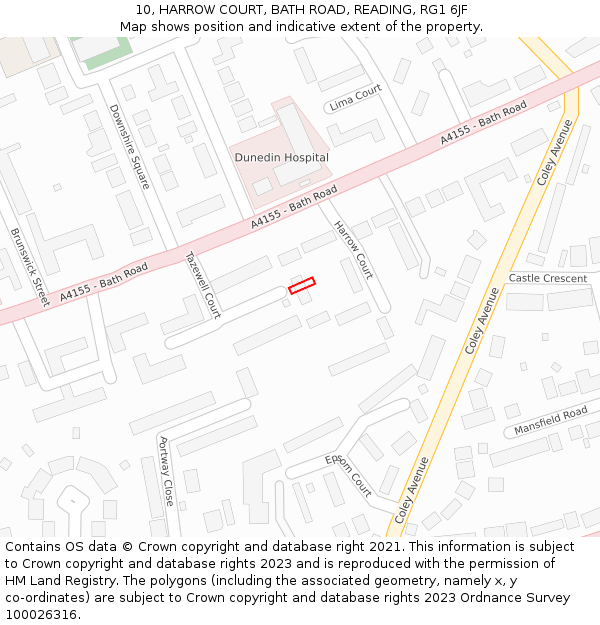 10, HARROW COURT, BATH ROAD, READING, RG1 6JF: Location map and indicative extent of plot