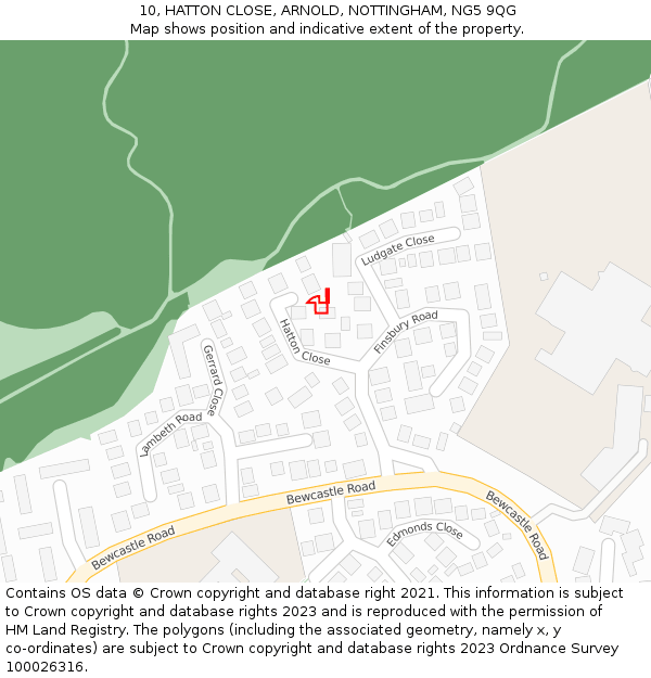 10, HATTON CLOSE, ARNOLD, NOTTINGHAM, NG5 9QG: Location map and indicative extent of plot