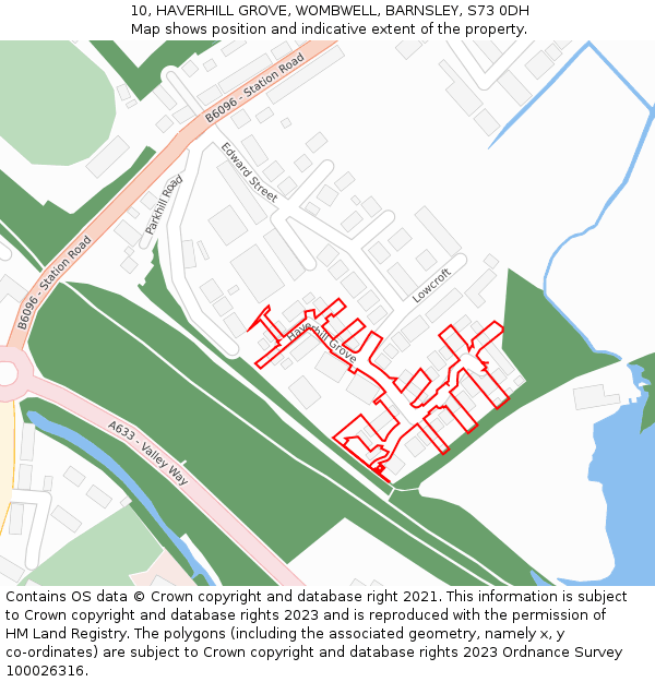 10, HAVERHILL GROVE, WOMBWELL, BARNSLEY, S73 0DH: Location map and indicative extent of plot