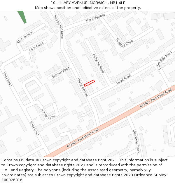 10, HILARY AVENUE, NORWICH, NR1 4LF: Location map and indicative extent of plot