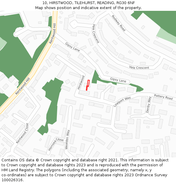 10, HIRSTWOOD, TILEHURST, READING, RG30 6NF: Location map and indicative extent of plot
