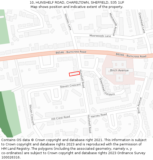 10, HUNSHELF ROAD, CHAPELTOWN, SHEFFIELD, S35 1UF: Location map and indicative extent of plot