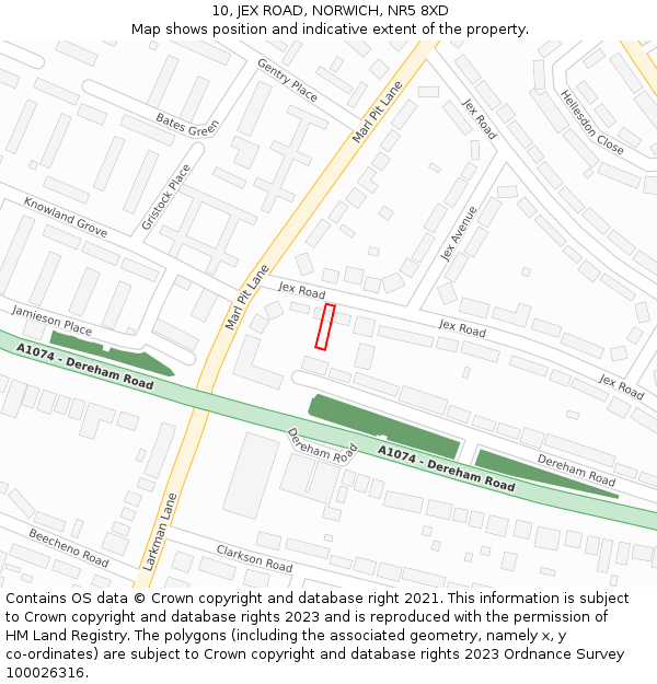 10, JEX ROAD, NORWICH, NR5 8XD: Location map and indicative extent of plot