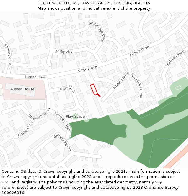 10, KITWOOD DRIVE, LOWER EARLEY, READING, RG6 3TA: Location map and indicative extent of plot