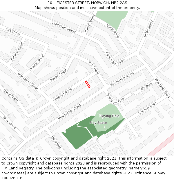 10, LEICESTER STREET, NORWICH, NR2 2AS: Location map and indicative extent of plot