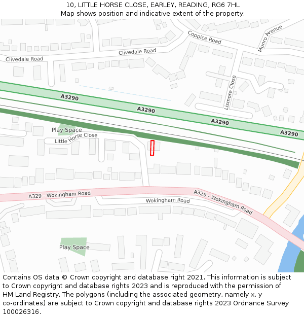 10, LITTLE HORSE CLOSE, EARLEY, READING, RG6 7HL: Location map and indicative extent of plot