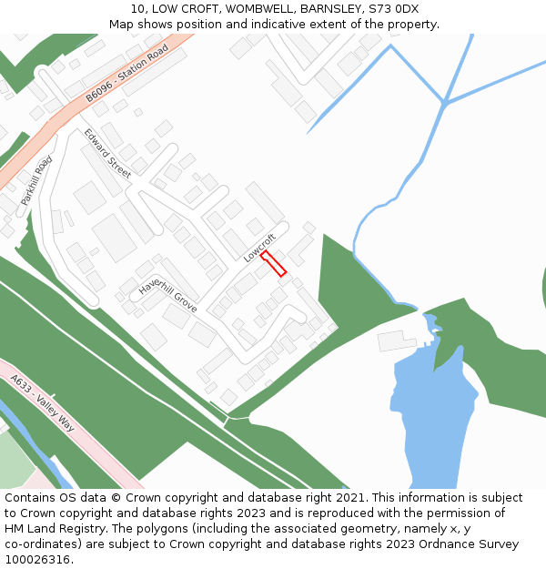 10, LOW CROFT, WOMBWELL, BARNSLEY, S73 0DX: Location map and indicative extent of plot