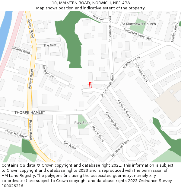 10, MALVERN ROAD, NORWICH, NR1 4BA: Location map and indicative extent of plot