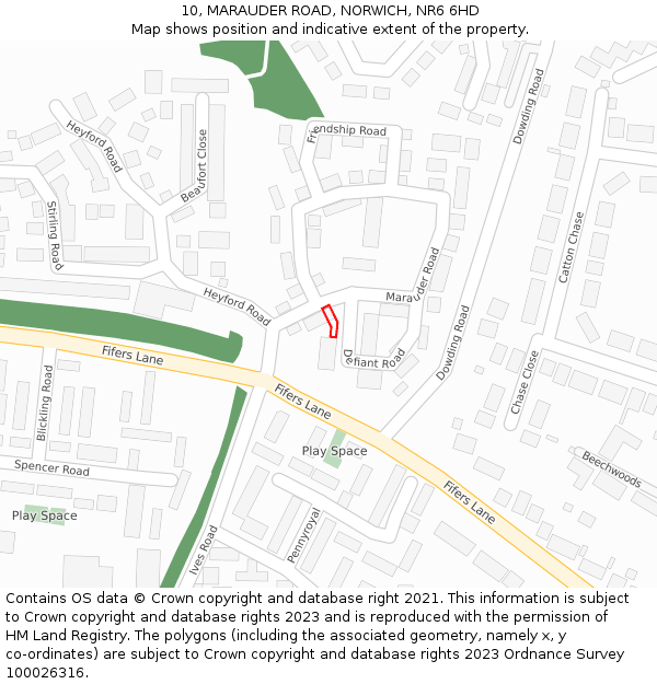 10, MARAUDER ROAD, NORWICH, NR6 6HD: Location map and indicative extent of plot