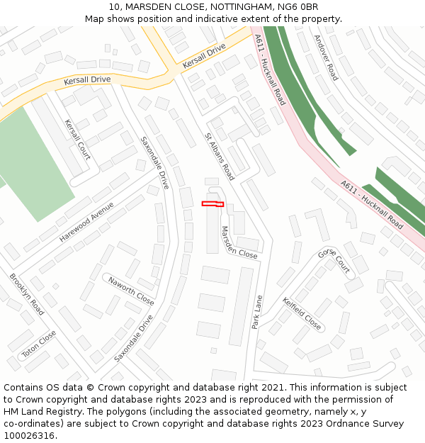 10, MARSDEN CLOSE, NOTTINGHAM, NG6 0BR: Location map and indicative extent of plot