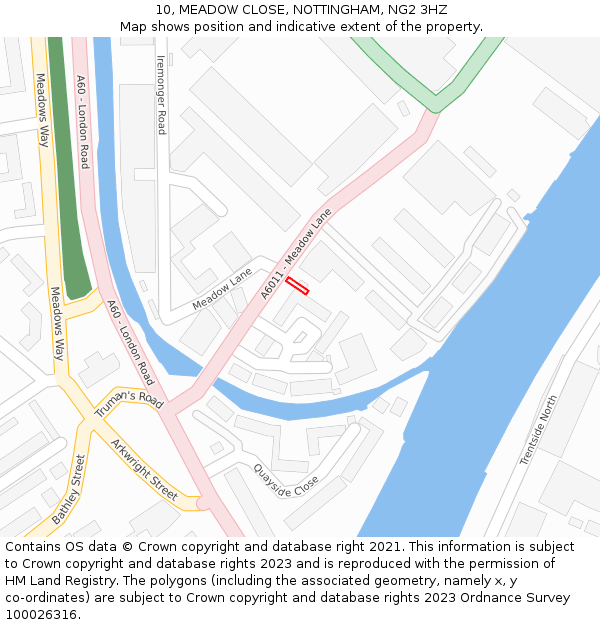 10, MEADOW CLOSE, NOTTINGHAM, NG2 3HZ: Location map and indicative extent of plot